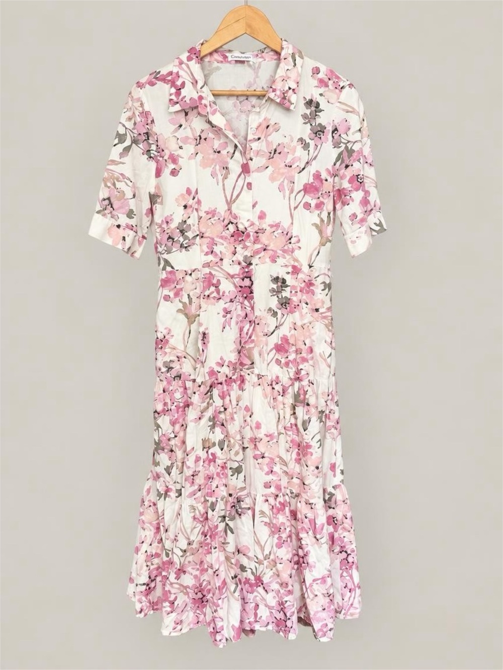 Calvin Klein White Midi Dress with Pink Floral Print